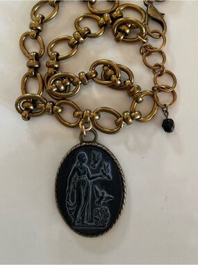 Vintage Black W German Goddess Mourning Cameo Necklace Chunky Brass Chain NOS